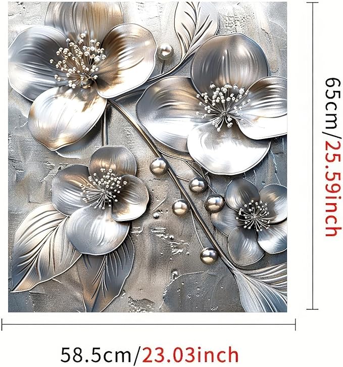 Silver Embossed Flower Magnetic Dishwasher Cover 23x26 Inch Floral Pearl Panel for Fridge Appliance Kitchen Door Magnet Sticker Surface Wrap Decorative Metal Look Art