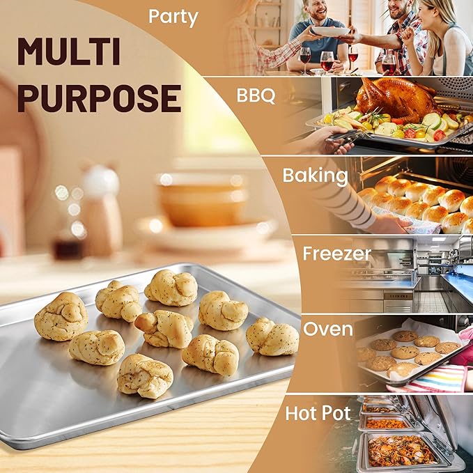 6 Pack Quarter Size 13" × 10" Baking Sheet Pan Aluminum Commercial cookie sheets for baking