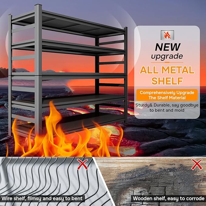 Metal Garage Shelving 5 Tier, 48"W x 73"H x 24"D Heavy Duty Storage Shelves, Easy to Assemble, Adjustable, 3000 lbs Capacity Steel Storage Utility Rack Shelf Unit for Warehouse, Pantry, Office, Black