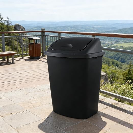 4 Pack Swing Top Waste Container for Home and Kitchen, Commercial Trash Can with Lid, 70 Liter/19 Gallon Capacity, Black