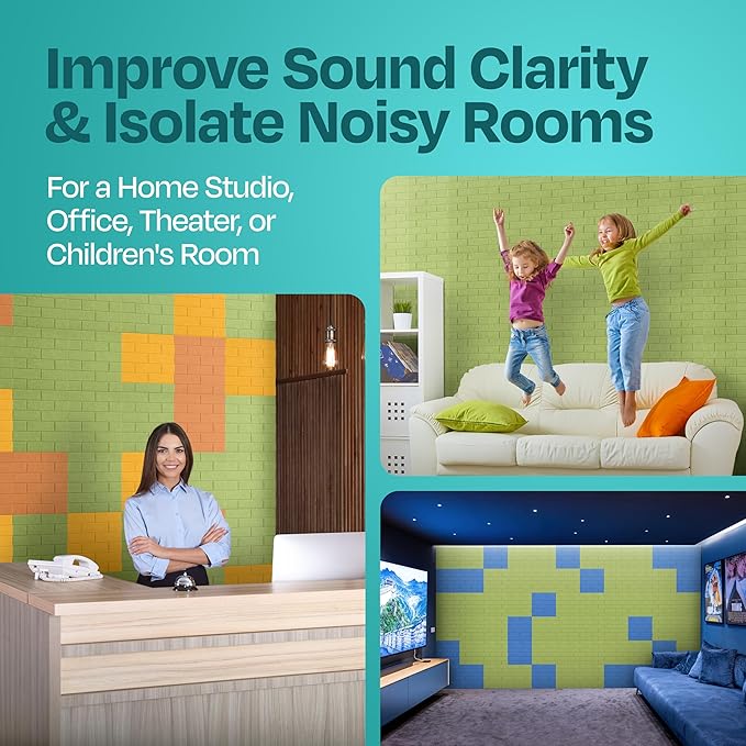 Acoustic Panels 18-Pack Soundproof Wall Panels 12"X12"X0.4" Brick Style Sound Panels Premium Sound Dampening Panels Easy Self Adhesive Installation - [Gin Green]