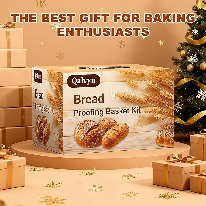 Sourdough Starter Kit,Sourdough Bread Baking Supplies, 9" Round and 10" Oval Banneton Bread Proofing Basket Set with Sourdough Starter Jar, Sourdough Bread Making Kit Valentine's Gifts for Women Wife