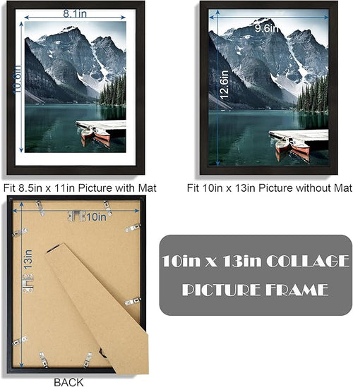 10x13 Picture Frames with Real Glass - Display 8.5x11 Diploma with Mat or 10 x 13 Photo without Mat, Wall or Table Top Display(Black, 3 Pack)