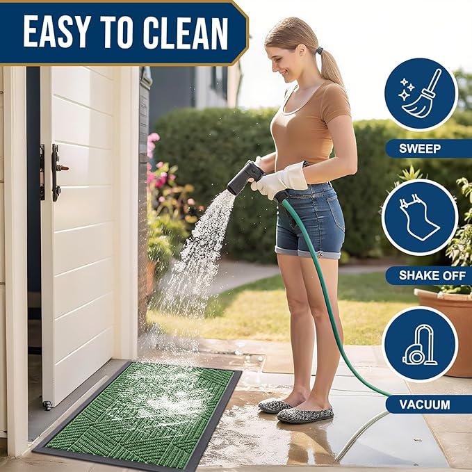 Smiry Front Door Mat Outside Entrance, Heavy Duty Sturdy Natural Rubber Doormat, Trap Dirt and Moisture, Easy Clean Low Profile Mats for Indoor Outdoor Entry, Irregular Triangle (71x47, Green)
