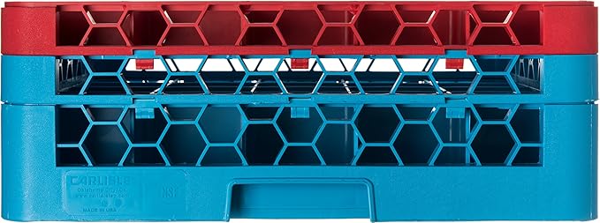 CFS RG25-2C410 OptiClean 25 Compartment Glass Rack with 2 Extenders, 7.12", Polypropylene, Red/CFS Blue
