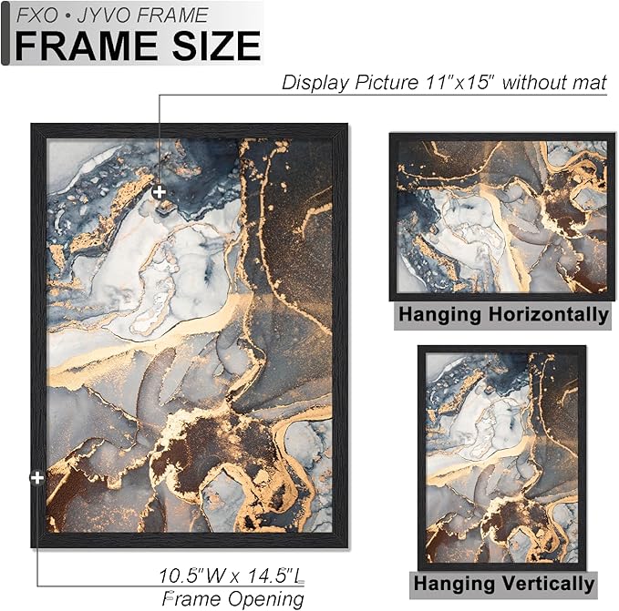 Engineered Wood 11x15 Picture Frame Set of 6, Black Frame for 11 x 15 Inch Picture Poster Photo, Light Weight 11 by 15 Frame with Wood-grain for Wall - 6 Pack/Black/11 x15