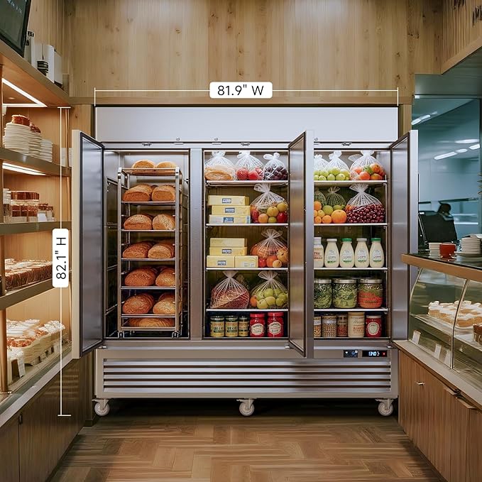 VEECOOL 72 cu.ft Commercial Refrigerator WiFi-Enabled, 82" Two Section Full Door Stainless Steel Reach in Refrigerator, LED Lighting, App and Digital Control, R290 Refrigerant, ETL&ETL Sanitation