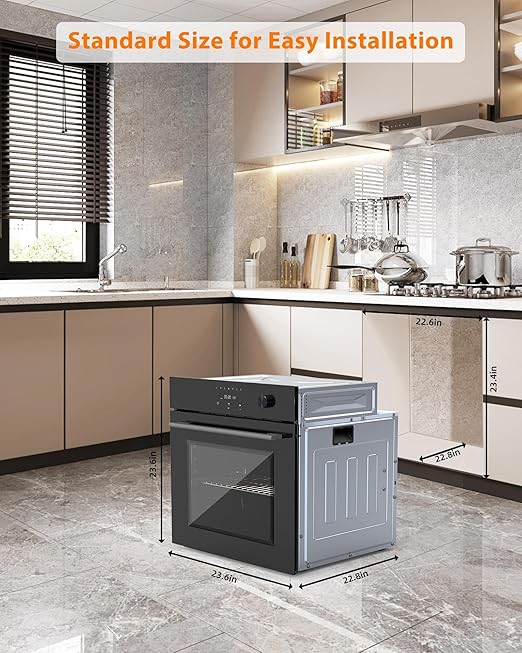 24 Inch Built-in Electric Single Wall Oven, 2.5 Cu.Ft. Smart 8-Mode Convection with 3D Heating, Safe 3-Layer Glass, Professional Touch Control & 500°F Max Temp for the Modern Home Kitchen
