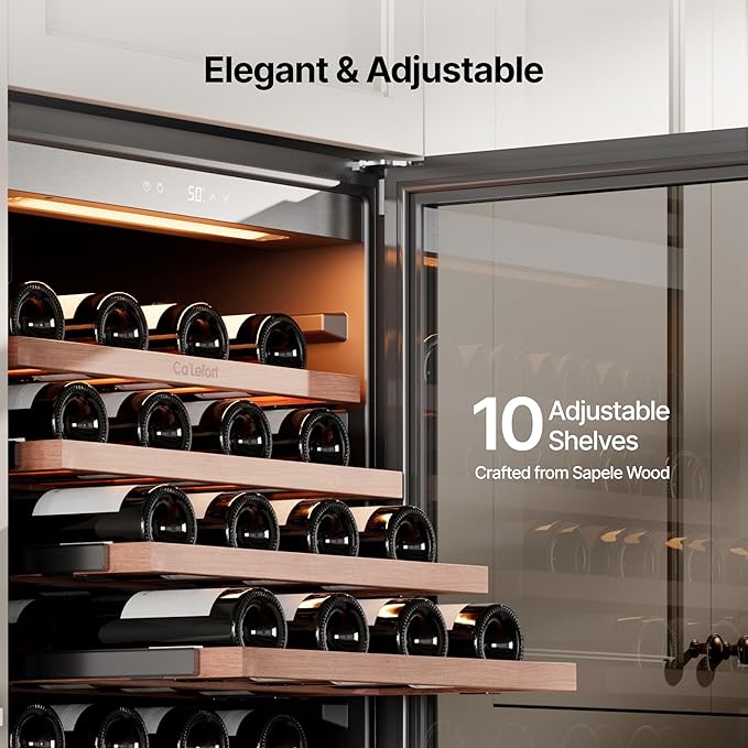 Ca'Lefort 24 Inch Wine Fridge - 90 Bottle Wine Cooler with Glass Door, 40-65°F Quiet Wine Refrigerator with Bottom Drawer 3 LED Light Built-in for Home/Bar/Kitchen Right-Hinged Door