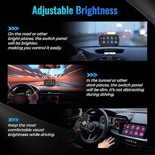 RGB 8 Gang Switch Panel,12-24V Bluetooth APP 230FT 433MHZ Long Range, Auxiliary Backlit Off Toggle Flash Multifunction Toggle Switch Momentary Circuit Control Relay System Box Universal for Car