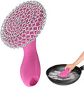 SUBEKYU Cast Iron Scrubber with Silicone Handle, Stainless Steel Skillet Cleaner for Cast Iron Pans (Pink)