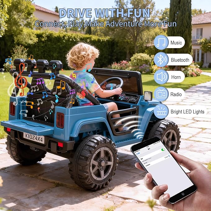 Kids 24v 2-Seater Electric Ride on Car,24v 4x4 Kids Electric Truck with Remote Control,2-Seater Ride-on Car, Spring Suspension & LED Lights for Backyard Exploration