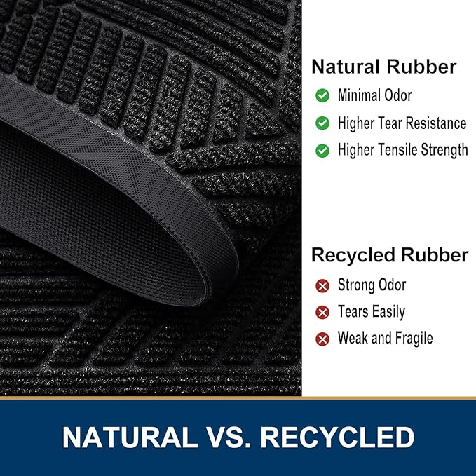 Smiry Front Door Mat Outside Entrance, Heavy Duty Sturdy Natural Rubber Doormat, Trap Dirt and Moisture, Easy Clean Low Profile Welcome Floor Mats for Indoor Outdoor Entry, 47x23 Inch, Black