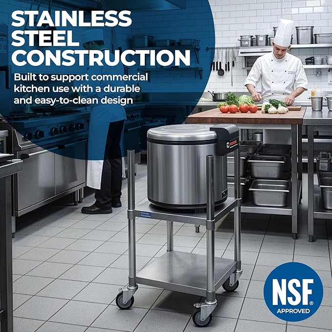 Commercial Stainless Steel Rice Warmer Cart Stand with Wheels – 14" x 14" Mobile Utility Stand for Kitchens & Restaurants | Heavy-Duty Design