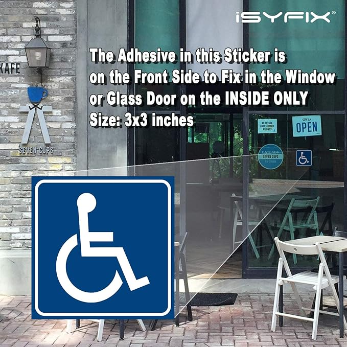 iSYFIX Handicap Signs Stickers Decal Symbol - 4 pack, 3x3 inch - Premium Front Adhesive Vinyl for Applying Inside the Window or Glass Door, Disable Wheelchair Sign, Disability Sticker,