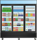 mikibama Glass Door Commercial Refrigerators, 70 Cu.ft Reach-In Display Refrigerator with LED Top Panel Upright Beverage Storage (Refrigerator-3 door)