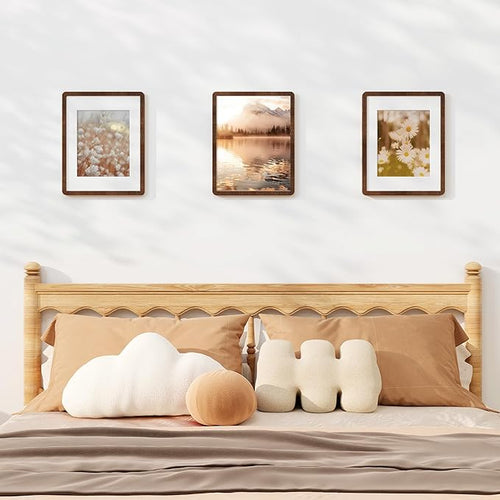 11x14 Picture Frame, Solid Oak Wood Frame 11 x 14 for Wall, Rustic Wooden Frames 11 by 14 with Tempered Glass, 11x14 Frame with Mat for 8x10, Home Decor Photo Frames 11"x14", Walnut Color, 3 Pack