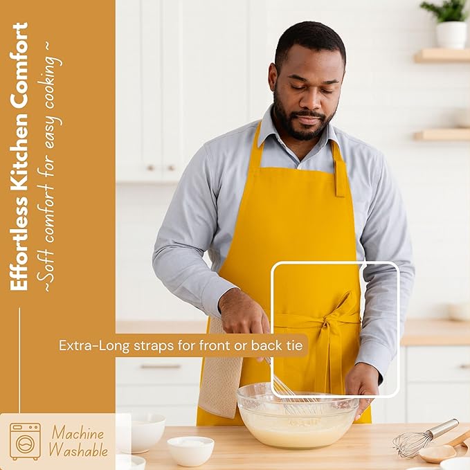 Native Fab Kitchen Apron 2 Pack - 100% Cotton Adjustable, Durable Apron with Pockets, Perfect for Cooking, Baking, Grilling