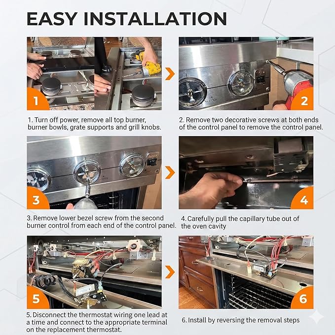 PB010036 Bake/Broil Thermostat，Compatible with Awoco Ranges， Compatible with Viking – Replace KKB-9-48, 22A 120–250VAC, Max 606°F, with Safety Auto‑Shutoff.