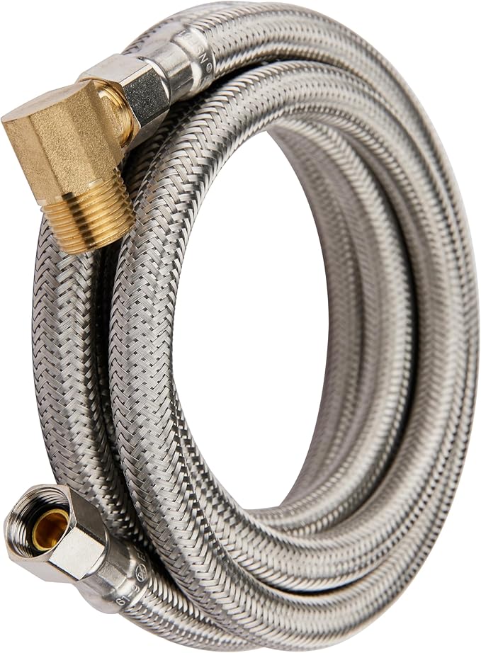 EFIELD Premium Stainless Steel Dishwasher Hose - 10 FT Burst Proof Supply Hose 3/8" x 3/8" with 90 Degree 3/8" MIP Elbow,(HOSE060)