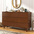 55”Solid Wood Drawers Dresser with Power Outlets, 7 Drawer Dresser for Bedroom, Mid Century Modern Vintage Large Chest of Dresser for Hallway, Entryway,Cutout Handle, Storage Essentials, Brown
