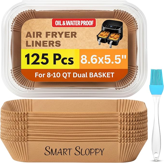 8.6x5.5 inches Rectangular For Ninja Dual Air Fryer Liners Disposable Parchment Paper Liner Airfryer 8-12 QT Basket inserts Filter Sheets EXTRA THICK 40 GSM - Pack of 125
