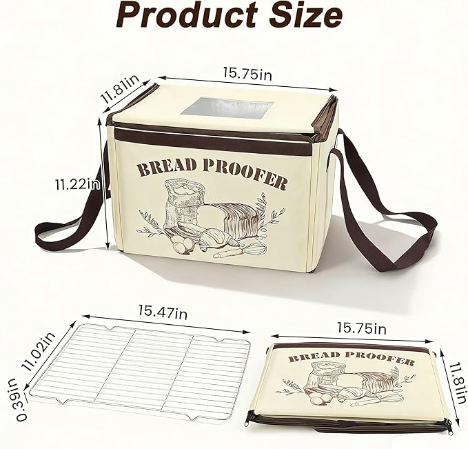 Folding Bread Proofing Box with Temp Control 50-113℉ & 12H Timer Dough Proofer with Metal Rack Proofing Box for Sourdough, Yogurt, Kombucha, Bread Baking, Pizza, Precise Control