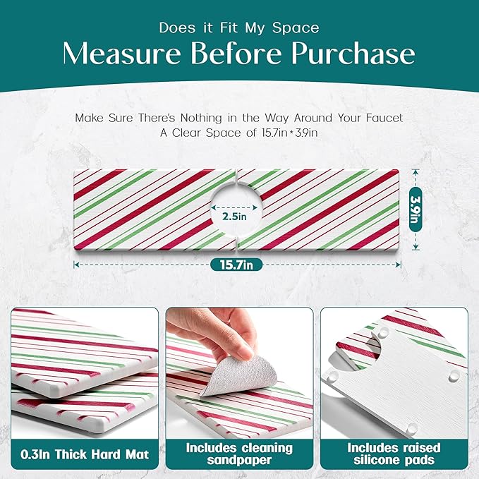 Stone Faucet Mat for Kitchen Sink, Diatomite Drying Stone Mat for Kitchen Counter, Prevent Moisture – Sink Splash Guard for Holiday Gift Home Decor (Red/Green, 15.7''x3.9'')