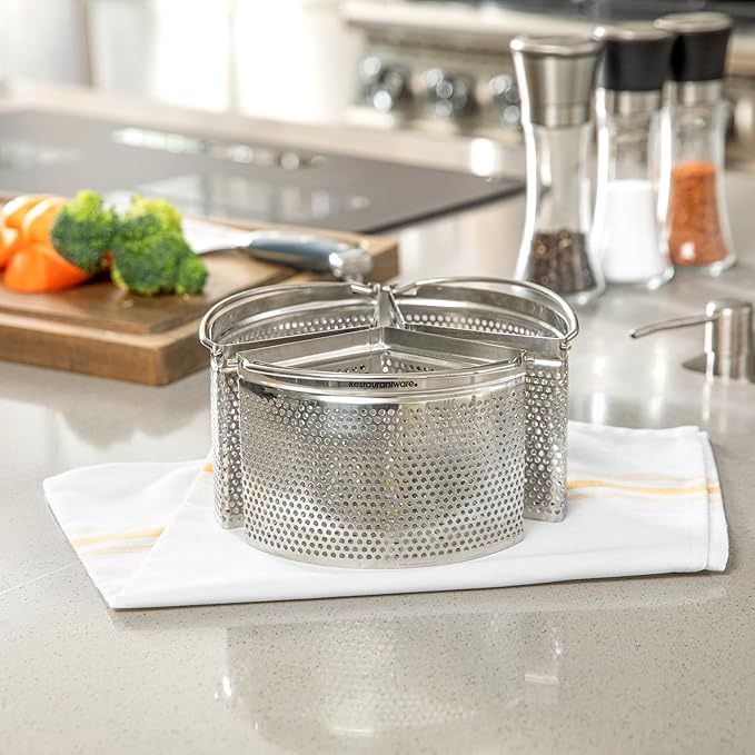 Restaurantware Steamer Basket for Cooking Pot 3-Piece Stainless Steel Trio Separator Perforated Steam Basket Divider for Cooking Veggies, Dumplings, Eggs, Seafood, Pasta, Pressure Cooker