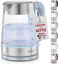 Electric Kettle for Boiling Hot Tea & Water | 1.7L Stainless Steel Borosilicate Glass Boiler With No Plastic, Automatic Shutoff, BPA Free, Fast Heating Technology (Blue)