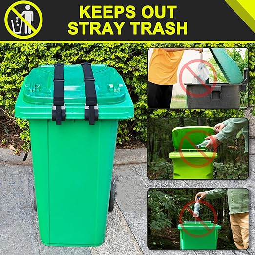 GripHandle Metal Double-Claw Trash Can Lid Lock Strap for Animals,Bungee Cord with Hooks for Trash Bin Garbage Pail,Outdoor Outside Trash Lid Holder to Keep Raccoons out,Fits 20-96 Gallon Cans - 4Pcs