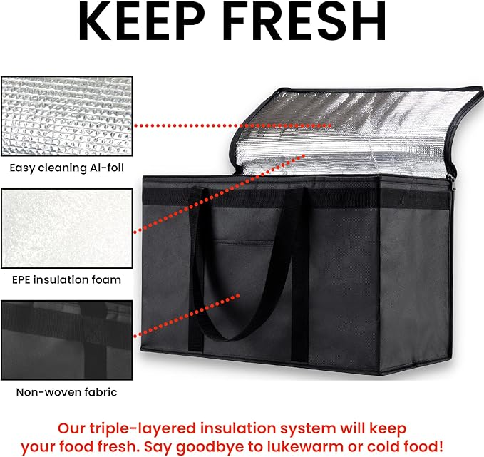 NZ home Insulated Bags for Food Delivery (2XL) Grocery Shopping Cooler Bag, Pizza Delivery, Hot & Cold Catering Tote, Reusable, Foldable & Heavy Duty (Orange)