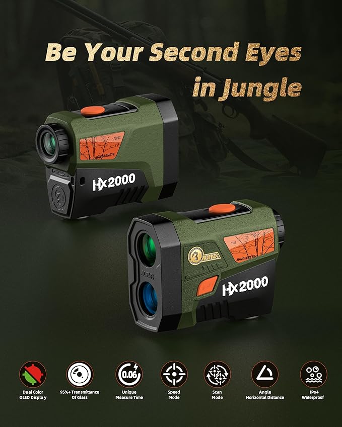 AOFAR HX2000 Hunting Rangefinder with Dual-Color OLED Display, Ultra-Clear Optics with 95%+ Transmittance of Glass, 2000 Yards with Angle and Horizontal Distance, Range, Scan, Speed Mode, Waterproof