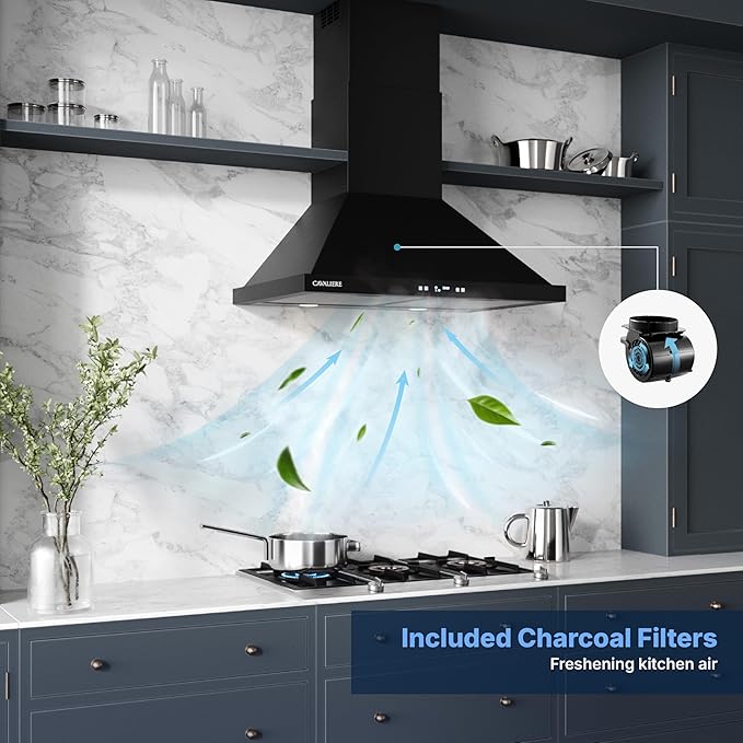 CAVALIERE Value-Focused 462 CFM Wall Mount Range Hood 30 Inch, 3-Year Warranty, Enhanced Stainless Steel, Ducted/Ductless Range Hood Convertible (Kit Included) LED Lights, Baffle Filter, Touch Control