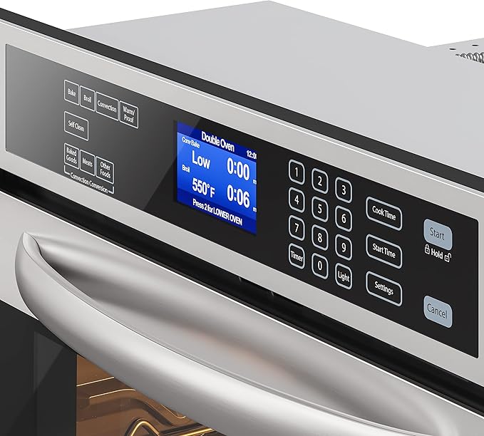 KoolMore 30-Inch Electric Double Wall Oven with Quiet, Rapid Convection Cooking, 7 Cook and Baking Modes, Dual Large Capacity Ovens, Stainless-Steel Unit, Self-Cleaning (KM-WO30D-SS)