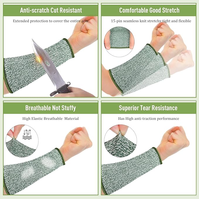 Sintege 3 Pairs Arm Protectors for Thin Skin and Bruising Cut Resistant Forearm Sleeve Level 5 Arm Burn Protection Sleeve (Black, Grey, Green,7.9 Inch)