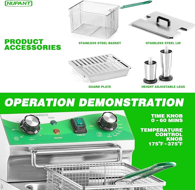 12.7 QT Commercial Fryer Electric Deep Fryer with Basket and Lid,Commercial Deep Fryer with Oil Filtration and Timer, Stainless Steel DEEP FRYER Countertop Fryer for Home Restaurant 110V/1750W