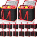 Kenning 15 Pcs Large Insulated Reusable Grocery Bags with Sturdy Zipper and Handles Foldable Washable Cooler Totes Heavy Duty Hot or Cold Food Delivery Bag for Food Transport Travel Lunch (Black Red)