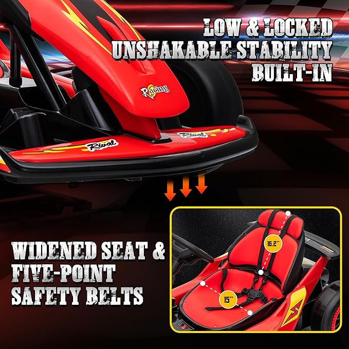 24V Electric Go Kart for Kids, Drift Kart with 400W Motors, EVA Tires, Max Speed 8.1 MPH, Music, Wireless, Electric Drifting Cart Outdoor Ride on Toy for Kids Ages 6+ (Red)