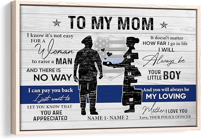 Personalized Police Poster & Framed Canvas, To My Mom You Are Appreciated Home Office Decor, Custom Name Bedroom Living Room Aesthetic Wall Art Gift For Mom, From Son, Mother'S Day Gifts