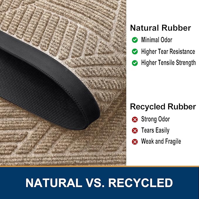 Smiry Front Door Mat Outside Entrance, Heavy Duty Sturdy Natural Rubber Doormat, Trap Dirt and Moisture, Easy Clean Low Profile Welcome Floor Mats for Indoor Outdoor Entry, 35X23 Inch, Mixed Camel