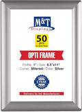 M&T Displays 8.5 x 11 Picture Frame, Front Loading Diploma Frame, Silver Color, 1" Profile Size, 50 Packs