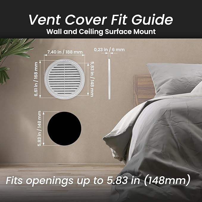 Repa Market 6 Inch (Opening) White Round Air Vent Cover - Pack of 10 Plastic Fresh Air Intake Vent - AC Cover with Nylon Mesh Screen - Wall, Ceiling HVAC Return Air Register - Modern Soffit Vents