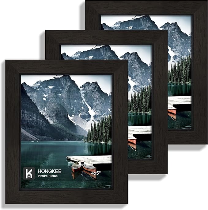 4x5 Picture Frame - Made of Real Glass and Black Wooden Frame, 4 by 5 small Photo for Wall or Tabletop Display, 3 Pack