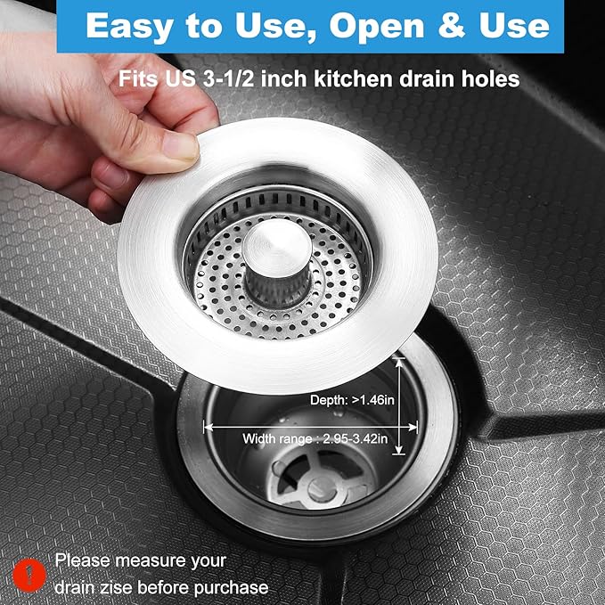 2 Pack Kitchen Sink Drain Strainer & Stopper with Basket, Stainless Steel Drain Plug Cover Catcher for Food Waste - Sink Accessories for Home or Kitchen Sink Shroom Fit US Standard 3-1/2'' Drain Hole