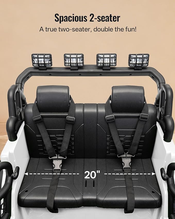 2 Seater Ride on Car Toy, 12V Electric Car for Kids 4-8 with Remote Control, Capacity 110 lb, LED Light - White