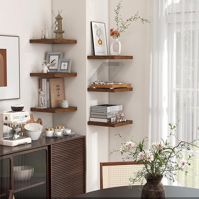 Square Floating Shelves for Wall 12"W x 12"D x 1.2"H, Engineered Wood Wall Shelves with Invisible Brackets for Living Room Bedroom Bathroom Office Kitchen Storage Decor, Rustic Brown Finish, Set of 3