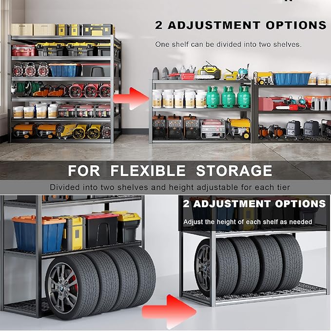 6 Tier Garage Shelving Heavy Duty, 50" WGarage Shelves, 50" W x 84" H x 24" D Adjustable Storage Shelving Unit, Commercial Metal Shelves for Warehouse, Basement, Shop,2 Pack