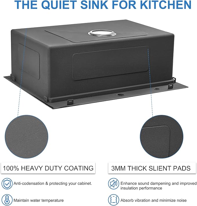 Scamall 28x22x10 Drop In Kitchen Sink Workstation, Nano Black 304 Stainless Steel Deep Single Bowl with Quick Drainage & Tarnish-Free Surface for Bar, Laundry, RV, Includes Accessories