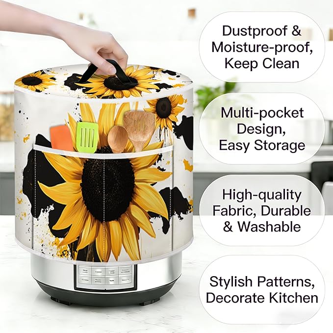 Air Fryer Dust Cover with Top Handle and Storage Bag, Compatible with Rice Cookers, Pressure Cookers, Slow Cookers and Air Fryers, Available in 3-Quart, 6-Quart and 8-Quart Sizes.